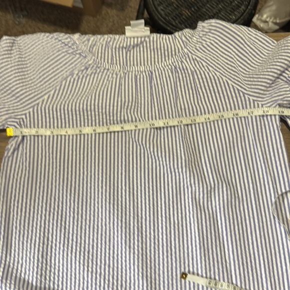 Liz Claiborne top women’s  petite Med Blue Striped cotton blend lightweight boho - Picture 8 of 9